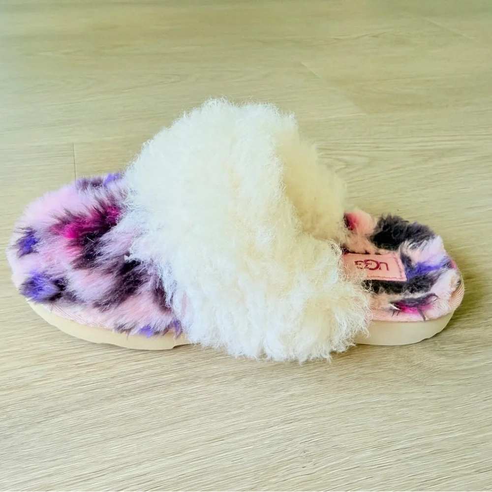 UGG Fluff Yeah Slide Slippers Kids Size 2 Pink Purple Tie Dye Shearling